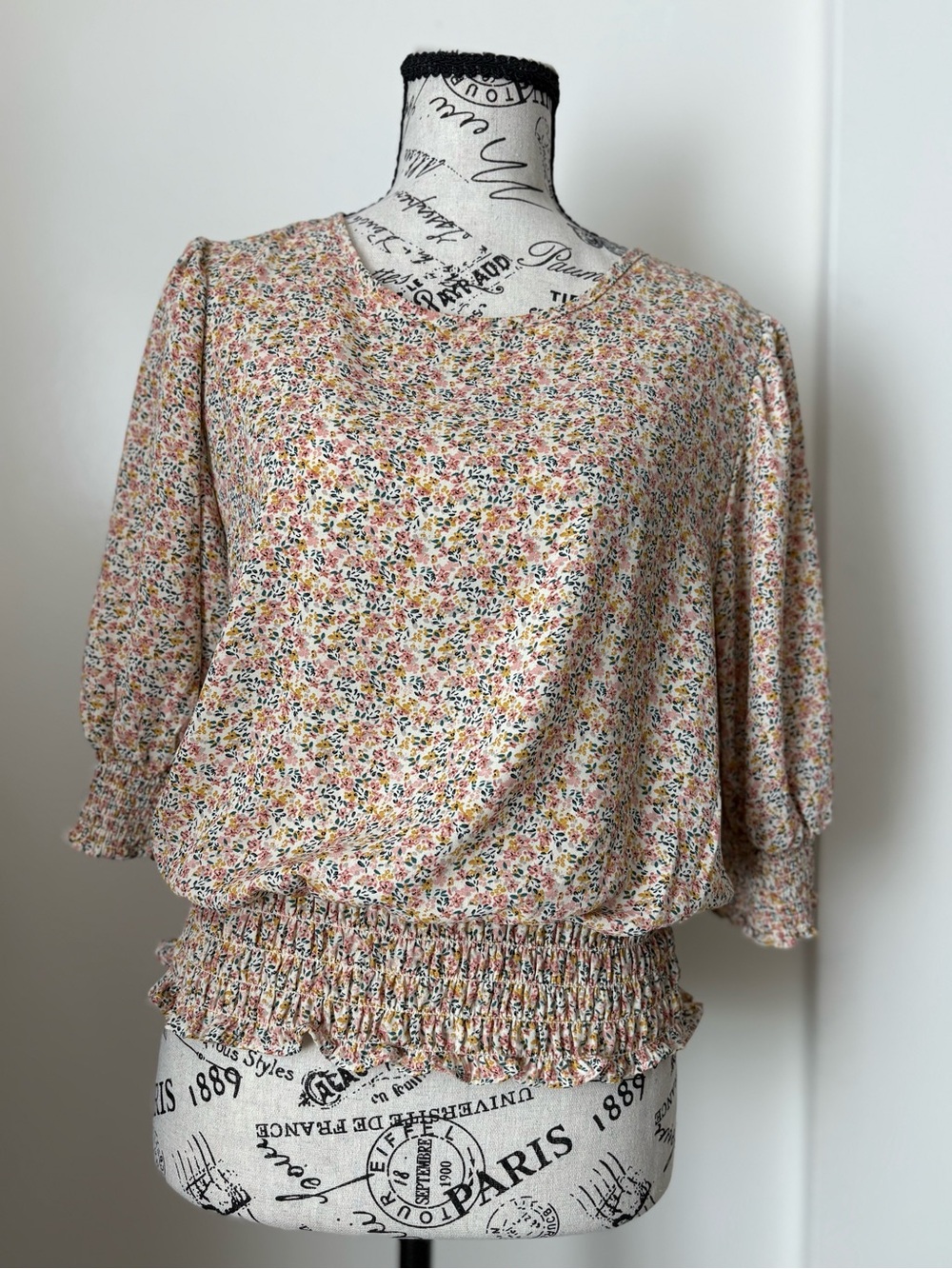 Sienna Sky Floral Smocked-Hem Blouse in Pink, Yellow & Green